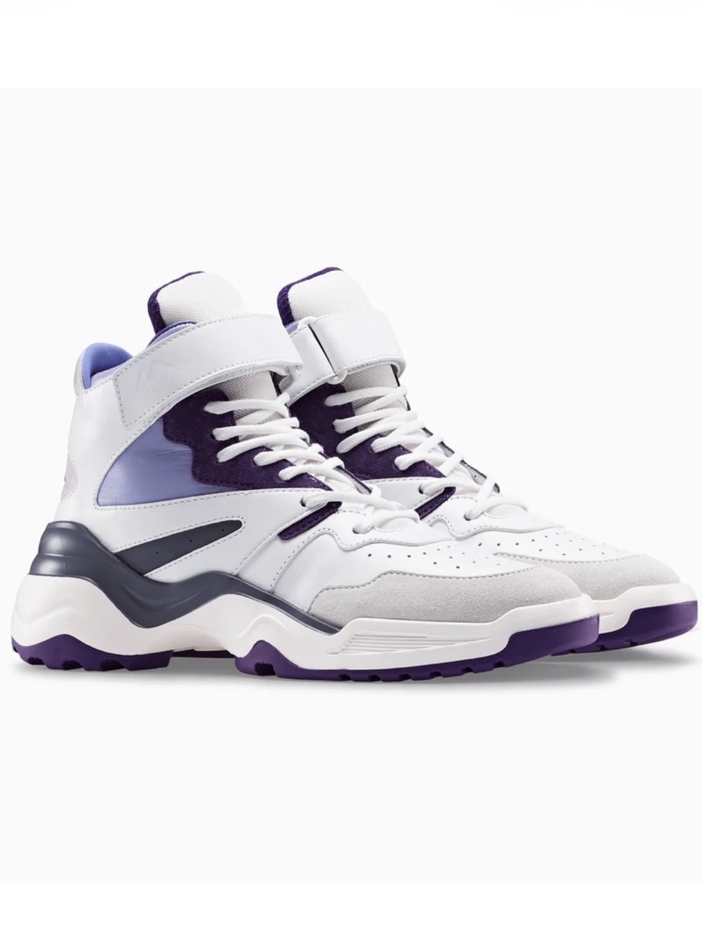 New! KOIO Aerobics Pearl Leather High Top Chunky Sneakers White Purple